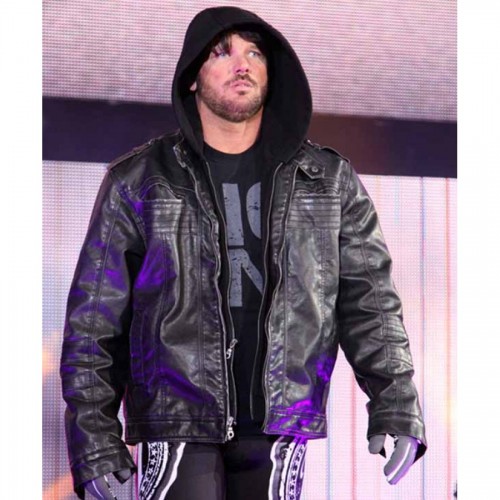 TNA AJ Styles Black Hoodie Leather Jacket